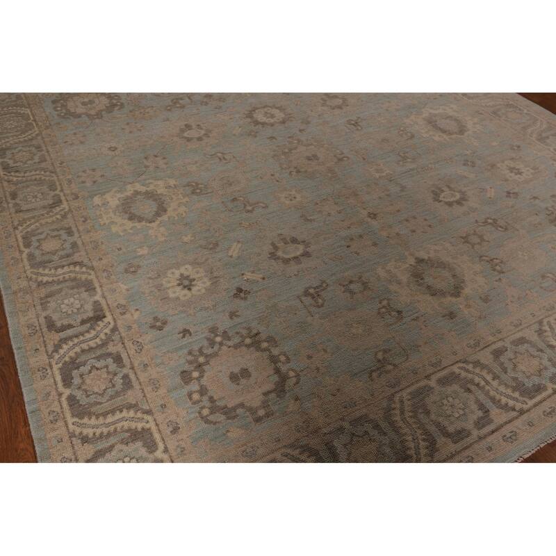 Vegetable Dye Oushak Area Rug Hand-Knotted Blue Wool Carpet - 8'3" x 10'0"