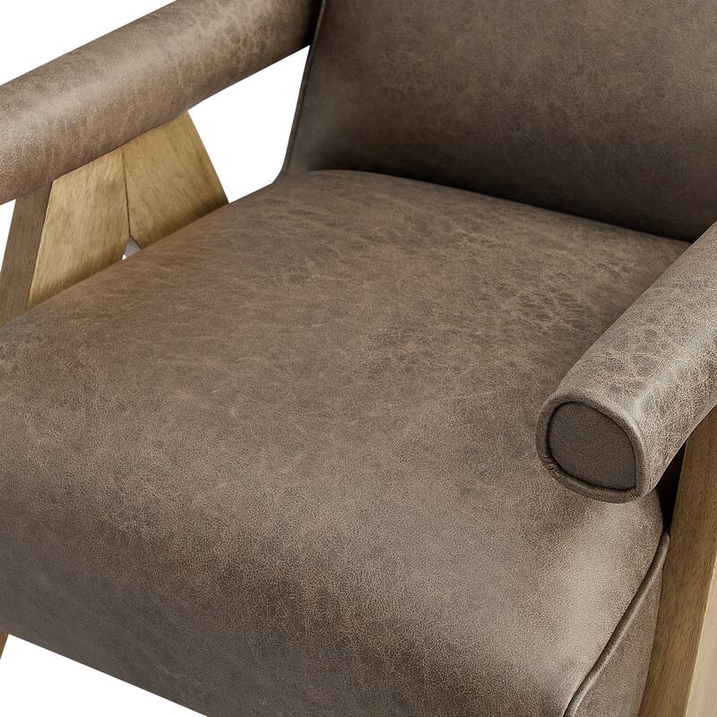 Modern Faux Leather Accent Chair, Lounge Arm Chairs with Plump Cushion, Upholstered Reading Chair with V Shape Solid Wood Legs
