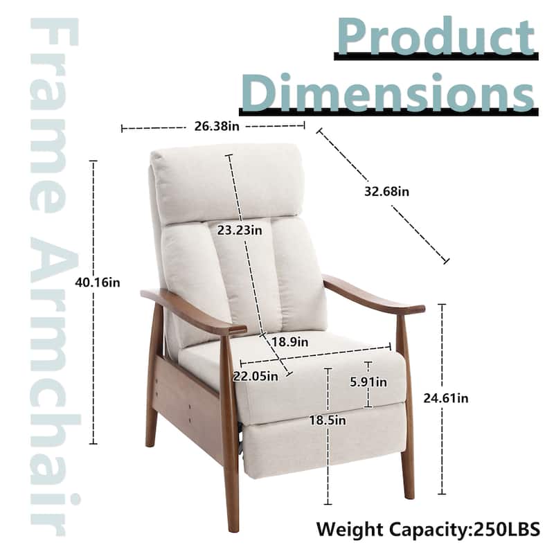 HOMEFUN Linen/Leather/Microsuede Upholstered Wood Frame Adjustable Recliner Lounge Armchair