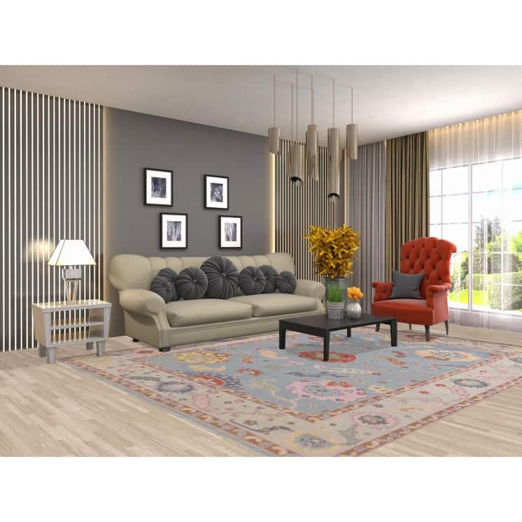 Light Blue Oushak Area Rug Handmade Living Room Wool Carpet - 8'1"x 10'1"