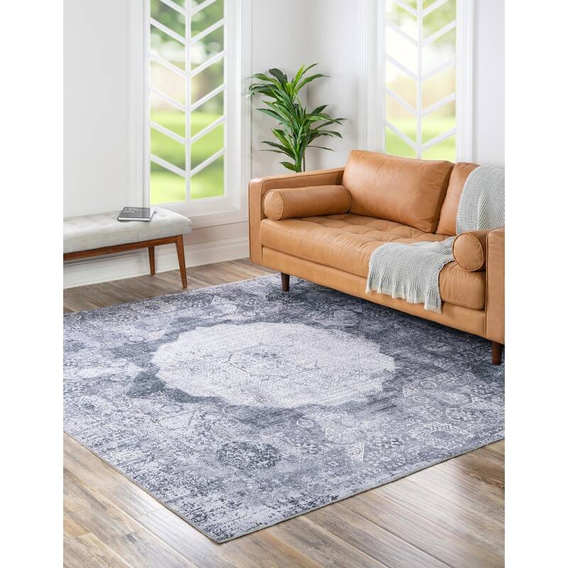 Transitional Tira Collection Area Rug - 5' Square - Gray-Ivory