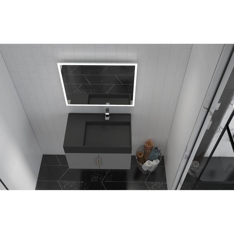 Amazon 30" Wall Mounted Bathroom Right Basin Vanity Set w/ Black Top