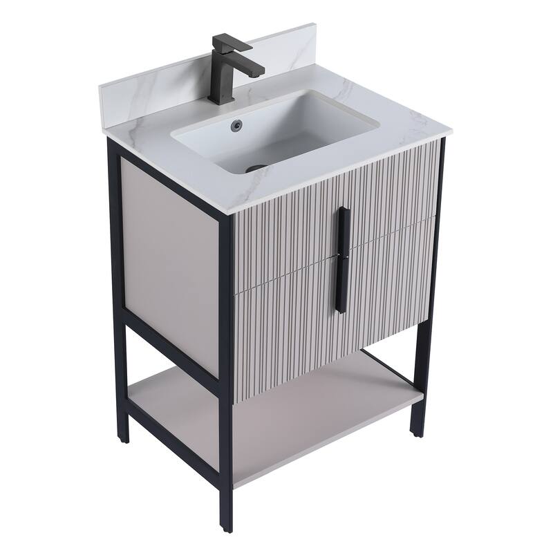 Fine Fixtures Serenity Modern Bathroom Vanity with White Carrara Stone Top