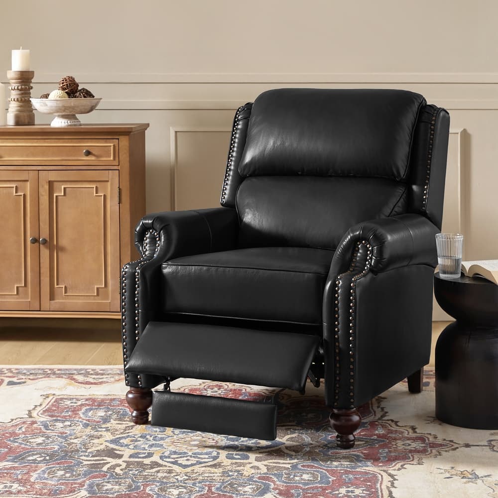 Gabriela Mid-Century Modern Genuine Leather Recliner with Tapered Block Feet by HULALA HOME