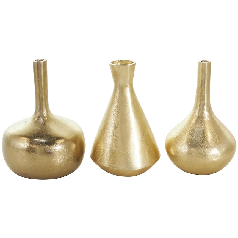 Aluminum Metal Decorative Vase with Varying Shapes - Set of 3 Gold, Silver, Black - CosmoLiving by Cosmopolitan