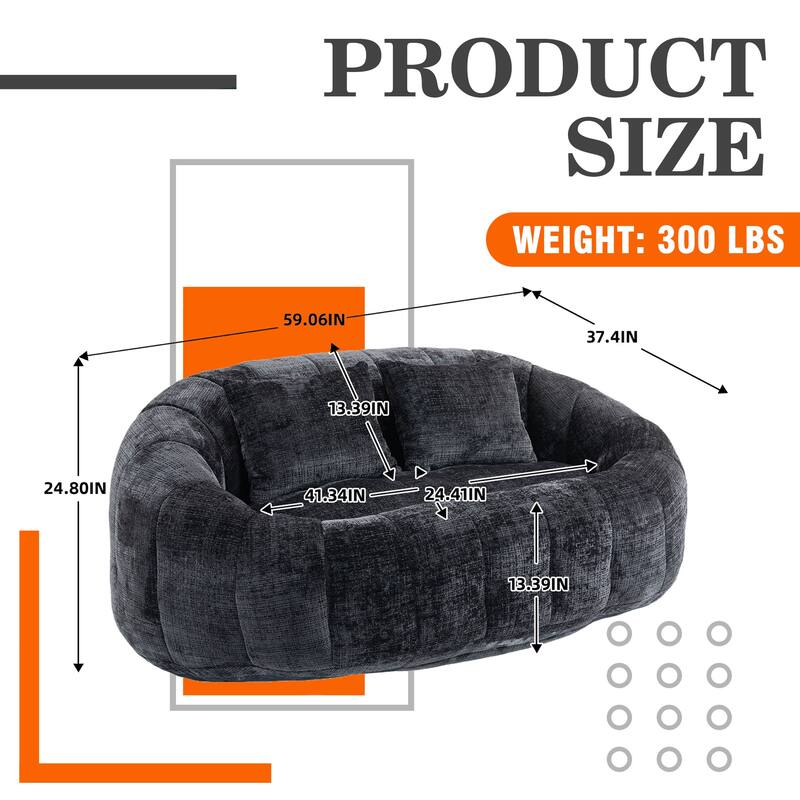 HOMEFUN Chenille Upholstered Durable Comfort Lounger High Back Bean Bag Loveseat Sofa