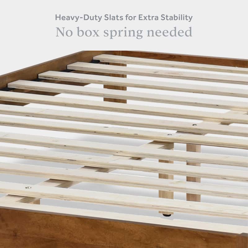 Elly Queen Walnut Solid Rubberwood Platform Bed Frame