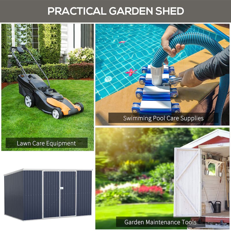 Outsunny 11' x 6' Steel Garden Storage Shed, Outdoor Utility Tool House with Double Lockable Doors for Backyard, Patio, Lawn