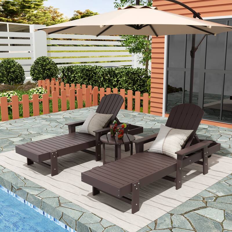Polytrends Altura Poly Eco-Friendly All Weather Reclining Chaise Lounge with Arms & Side Table (3 Piece Set)