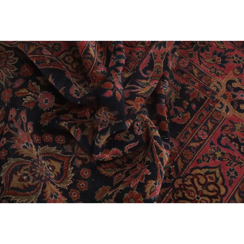 Hand Knotted Oriental 100% Wool Carpet Traditional Floral Navy Blue & Blues Kashan Area Rug - 4' 11'' X 3' 6''