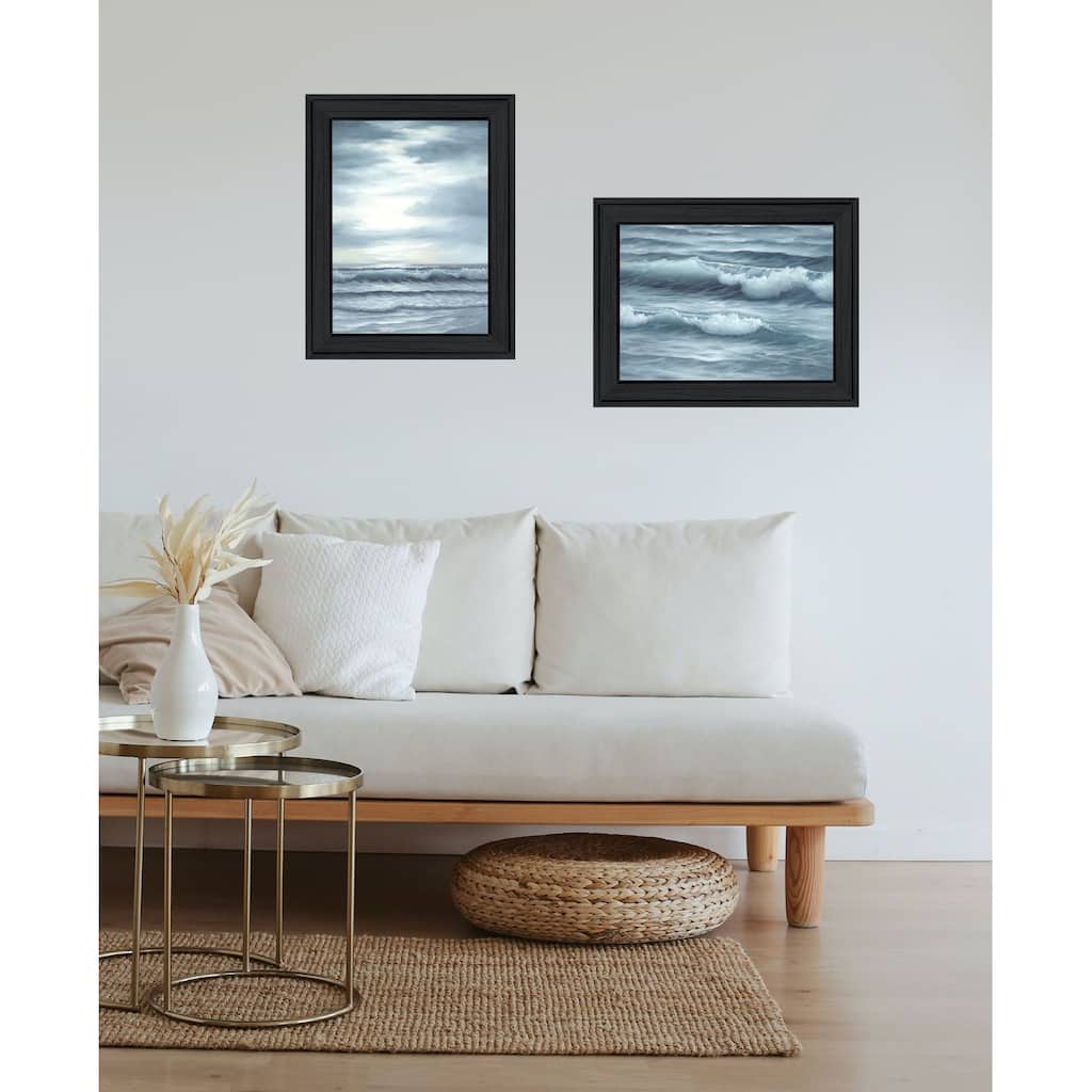 Trendy Decor 4U "The Ocean Blue - high tide at sunset" Printed Framed Wall Art by Georgia Janisse
