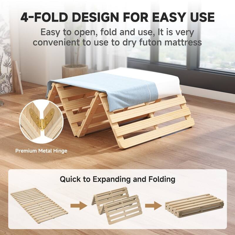 Solid Pine Wood Foldable Slatted Bed, Tatami Mat Floor Sleep Bedding