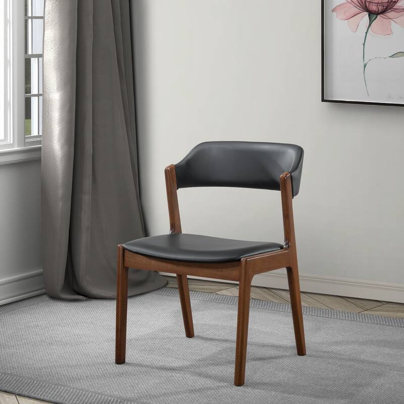 GDFStudio - Enzo Modern Mid-Century Dining Chair with Faux Leather Upholstery & Solid Wood Base, Set of 2 - 24.50"W
