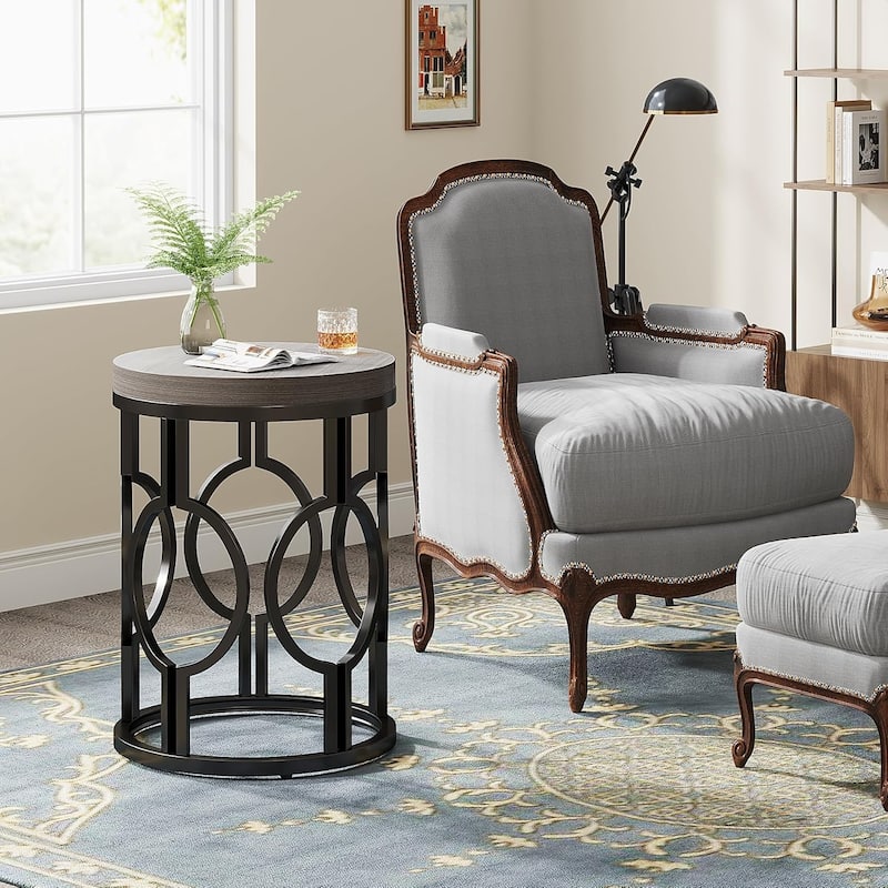 Wood Round End Side Table for Living Room Bedroom - 1 PC - Grey