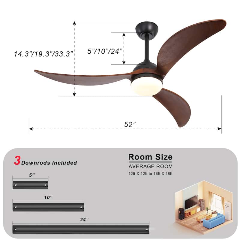 Sofucor 45 Inch Ceiling Fan with Light and Remote,Indoor/Outdoor with 3-Timer,Low Profile Quiet for Bedroom Living Room Patio