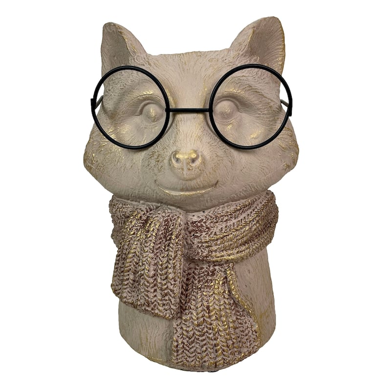 Bespectacled Fox Cement Vase 8.25In Cute Fox Planter, Animal Flower
