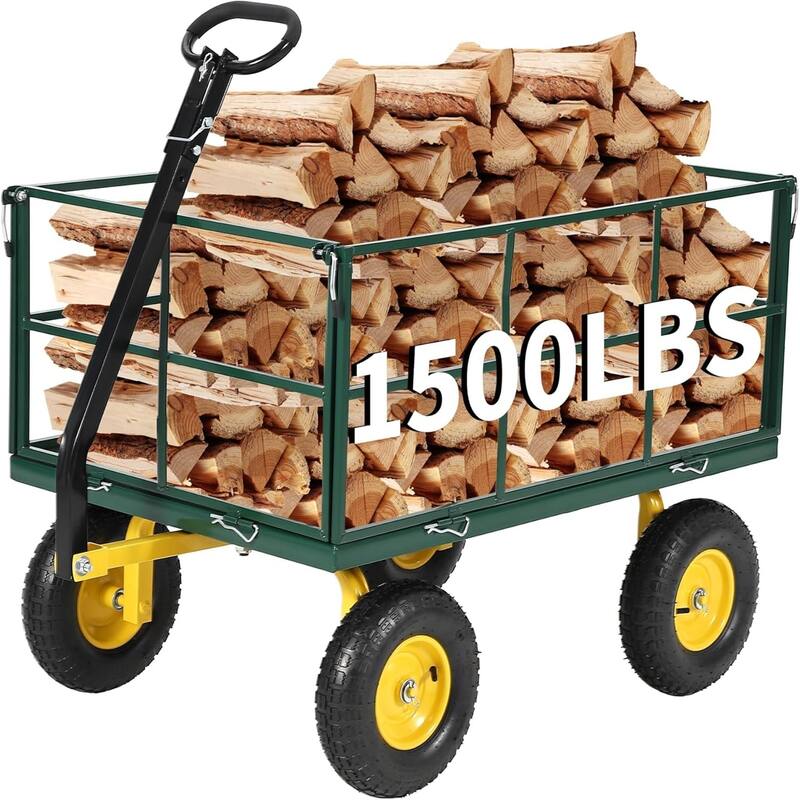 1500-lb Capacity Steel Mesh Garden Cart with Removable Sides and Wheels Green