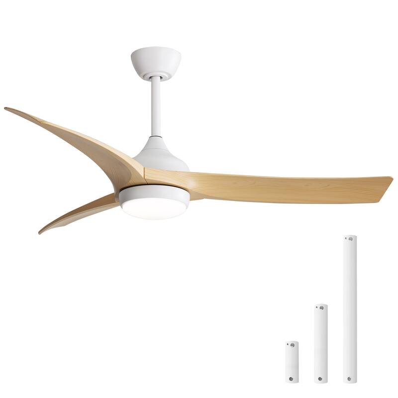 Sofucor 52 Inch Ceiling Fan with Light Remote Control,Airflow 6000CFM 3-Timer with ABS 3 Blades Reversible DC Motor - Remote Control - White with Light wood grain Blades