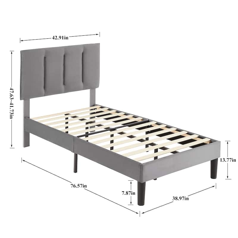 Javlergo Velvet Upholstered Platform Bed Frame with Adjustable Headboard