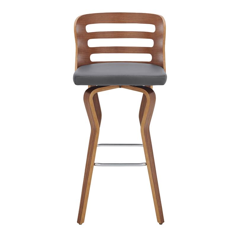 Verne Walnut or Black Wood Upholstered Bar Height Swivel Barstool