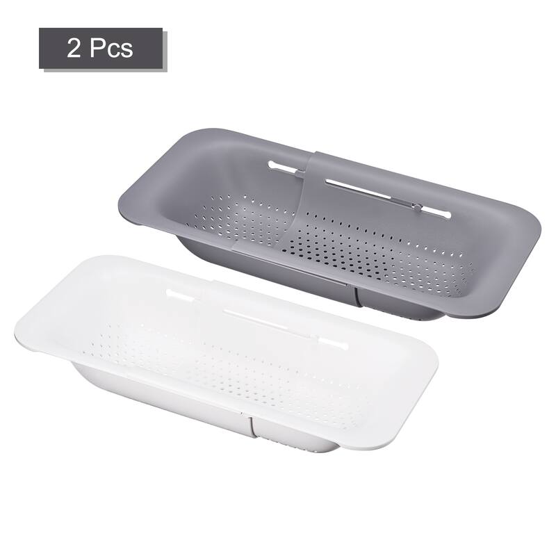 Kitchen Over the Sink Drain Strainer Extendable Colander Set - gray white - 36.2cm x 20cm x 7cm
