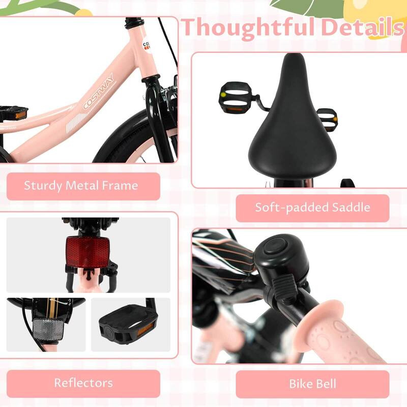 Costway 14" Kids Bike with Removable Training Wheels Adjustable Seat & - See Details