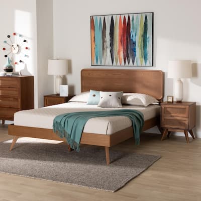Demeter Mid-Century Modern Walnut Brown Finished Wood 3-Piece/4-Piece/5-Piece Bedroom Set (Multiple Bed Sizes)