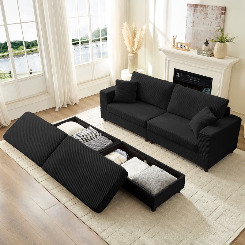 Mixoy Corduroy Chaise Lounge Deep Seat Sleeper Sofa Chair with Storage Ottoman,Upholstered 1-Seater/Loveseat Sofa Couch