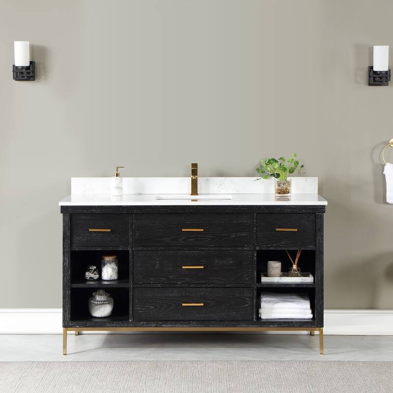Altair Kesia Bathroom Vanity with White Composite Stone Top without Mirror