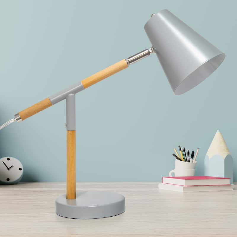 15.5" Nordic Adjustable Wood Arm Desk Lamp, Modern Table Light , Office, Bedroom, Living Room - 16.75” x 5.50” x 15.50”