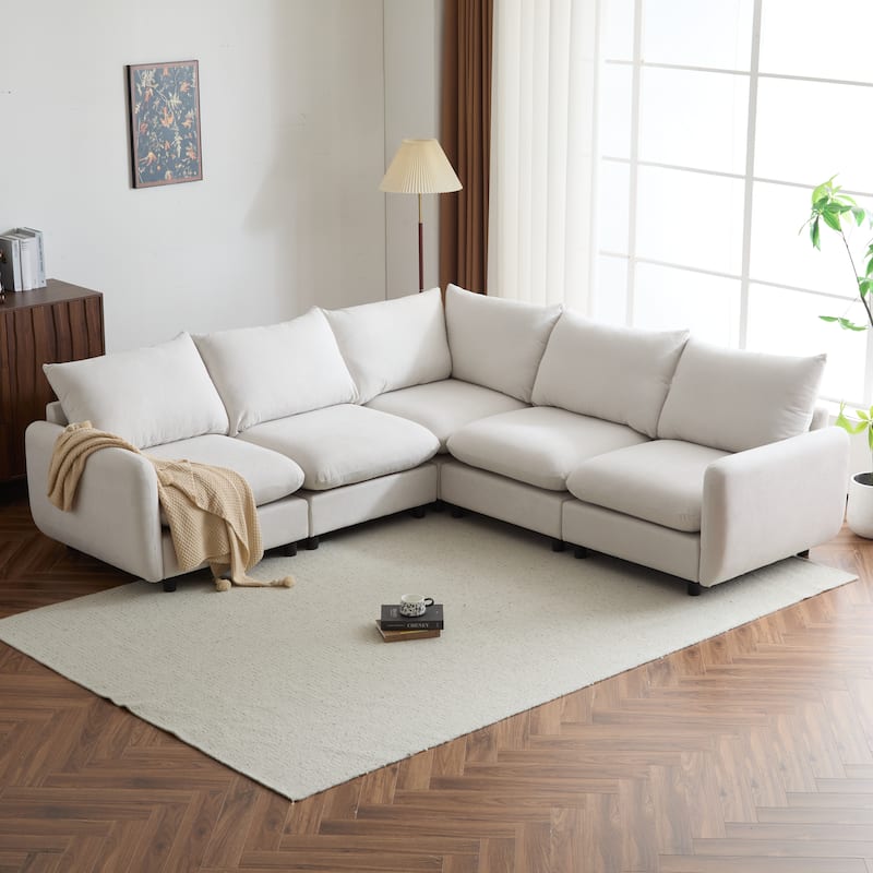 Christopher Knight Home - Evelyn Modern Modular Upholstery L-Shaped Sectional Sofa - White-4 Seat
