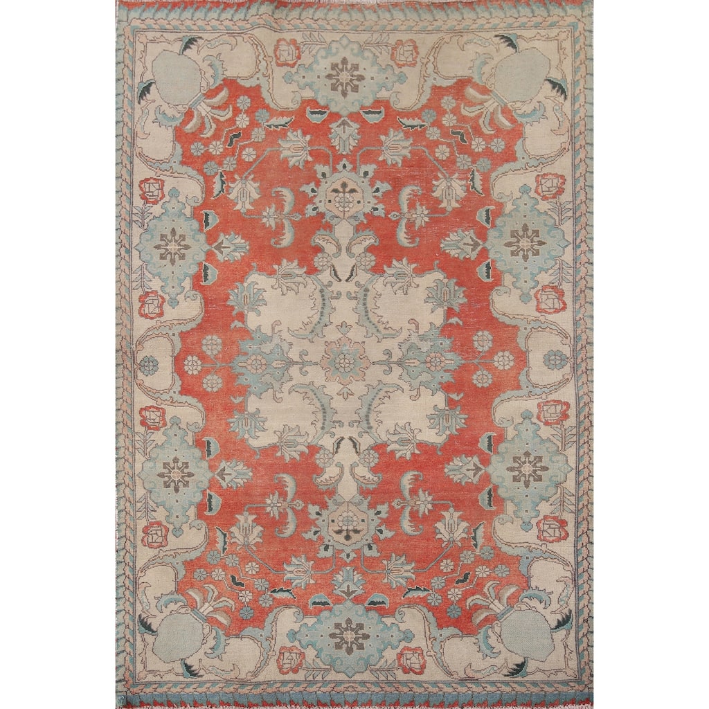 Distressed Kashmar Persian Vintage Area Rug Hand-Knotted Wool Carpet - 4'7" x 6'1"