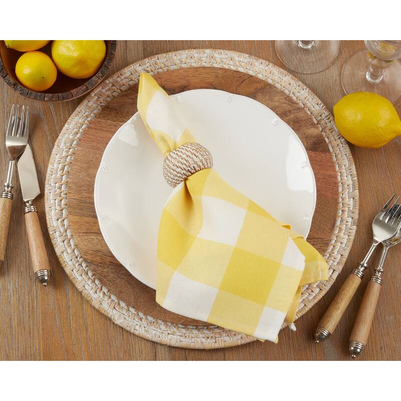 Buffalo Plaid Check Pattern Design Cotton Napkins (Set of 4) - Yellow - Set of 4