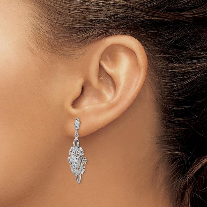 Curata 14k White Gold Dangle Filigree Drop Earrings (13mm x 38mm)