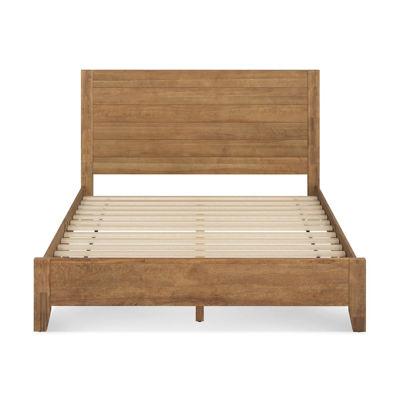 Mid-Century Modern Solid Wood Platform Bed with Headboard Queen/King/Full Size