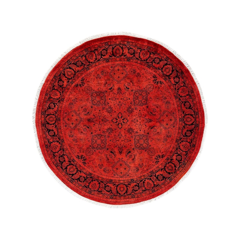 Overton Hand Knotted Wool Vintage Inspired Modern Contemporary Overdyed Red Square Area Rug - 5' 1" x 5' 1"