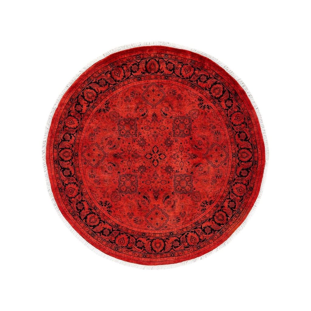 Overton Hand Knotted Wool Vintage Inspired Modern Contemporary Overdyed Red Square Area Rug - 5' 1" x 5' 1"