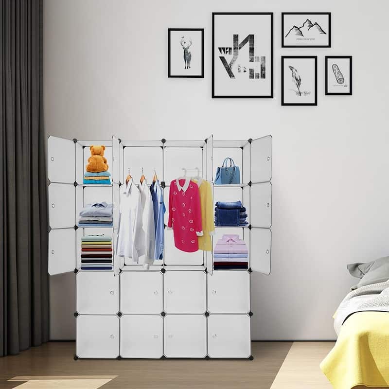 20-Cube DIY Plastic Storage Organizer Shoe Rack Closet,White