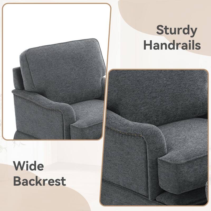 Set of 2 Chenille Swivel Accent Chair with Nailhead Trim Skirt