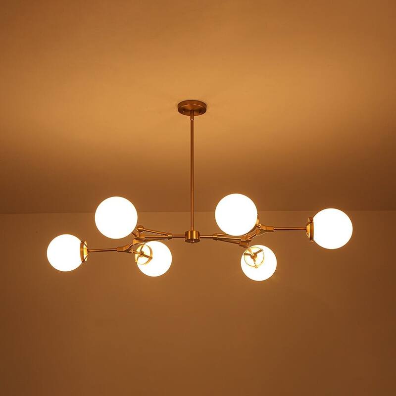 Mid-century Opal Glass Sputnik 6-Light Linear Chandelier - 47.2 in