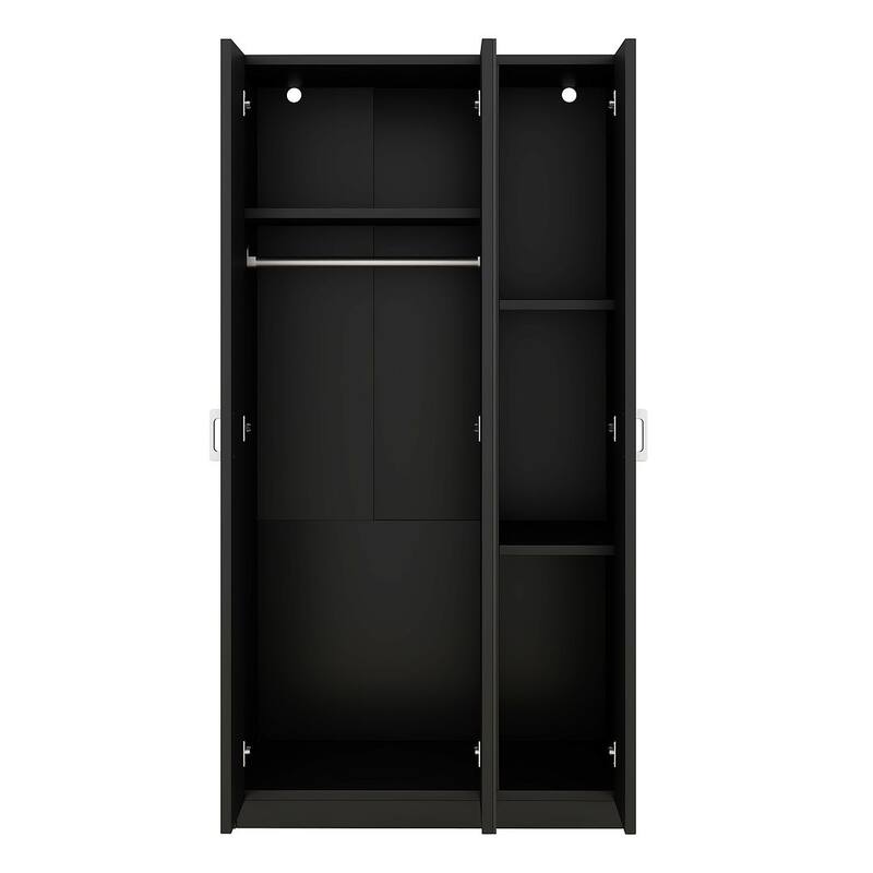 Modern 3 Door Wardrobe with Mirror, 3 Drawers, Hanging Rod - N/A