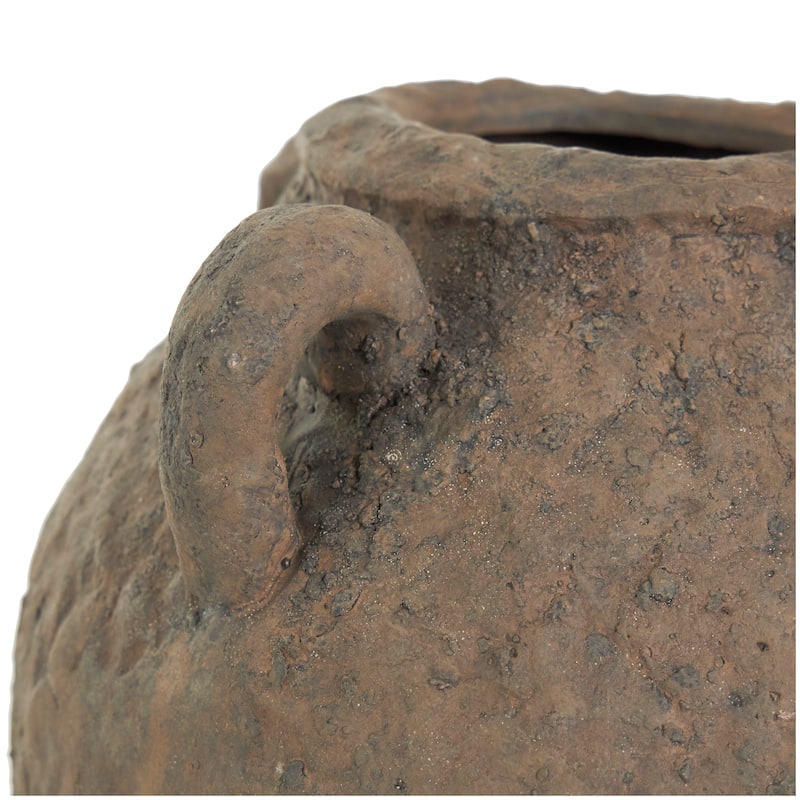 Dark Brown Ceramic Handmade Textured Vase with Handles