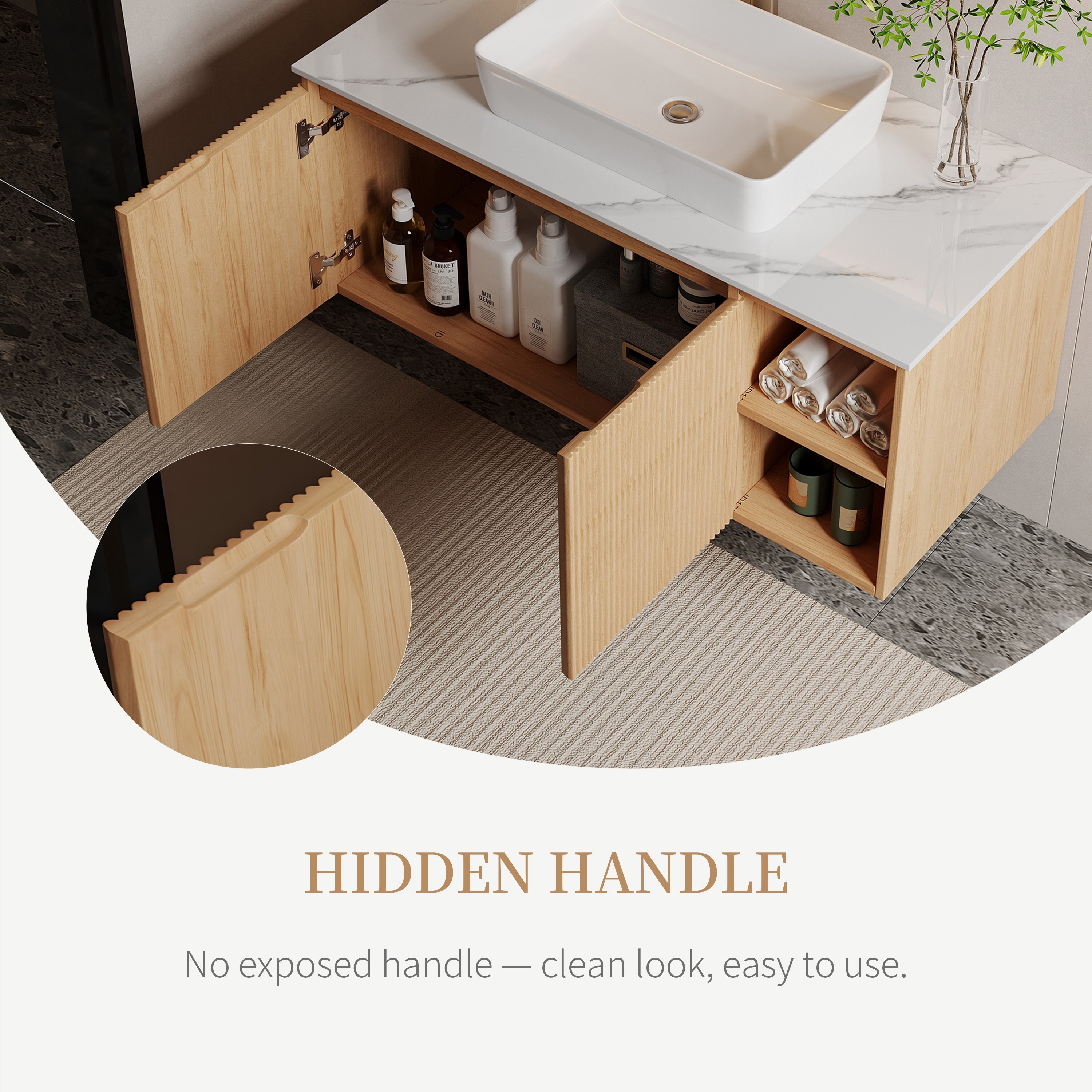 36'' Single Bathroom Vanity with Glossy Sintered Stone Top, Light