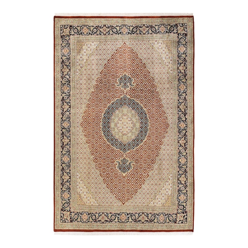Overton Hand Knotted Wool Traditional Oriental Orange Area Rug - 6' x 9' - Rust - 6' x 9'