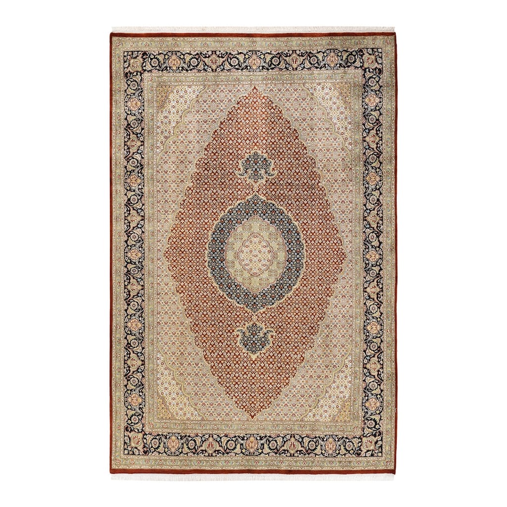 Overton Hand Knotted Wool Traditional Oriental Orange Area Rug - 6' x 9'