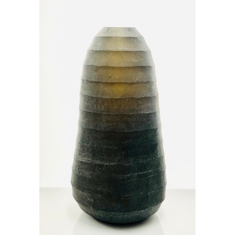 Vase Hadappa Tall Smoke Round Rib Cut Stone Finish Dia 8.50" -ST - Smoke - Smoke