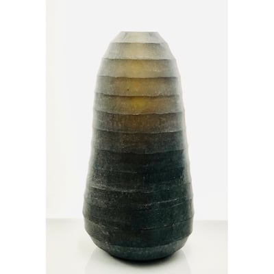 Vase Hadappa Tall Smoke Round Rib Cut Stone Finish Dia 8.50" -ST - Smoke - Smoke