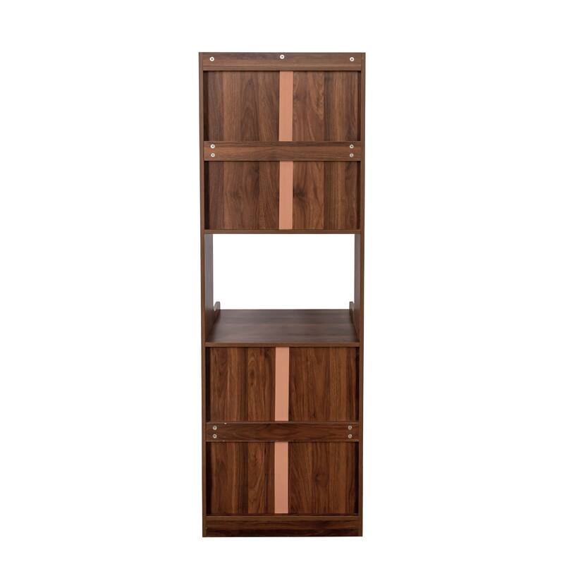 Roomfitters Kitchen Pantry Hutch Cabinet, Tall Farmhouse Buffet with Microwave Stand and Storage Shelves, Walnut Brown
