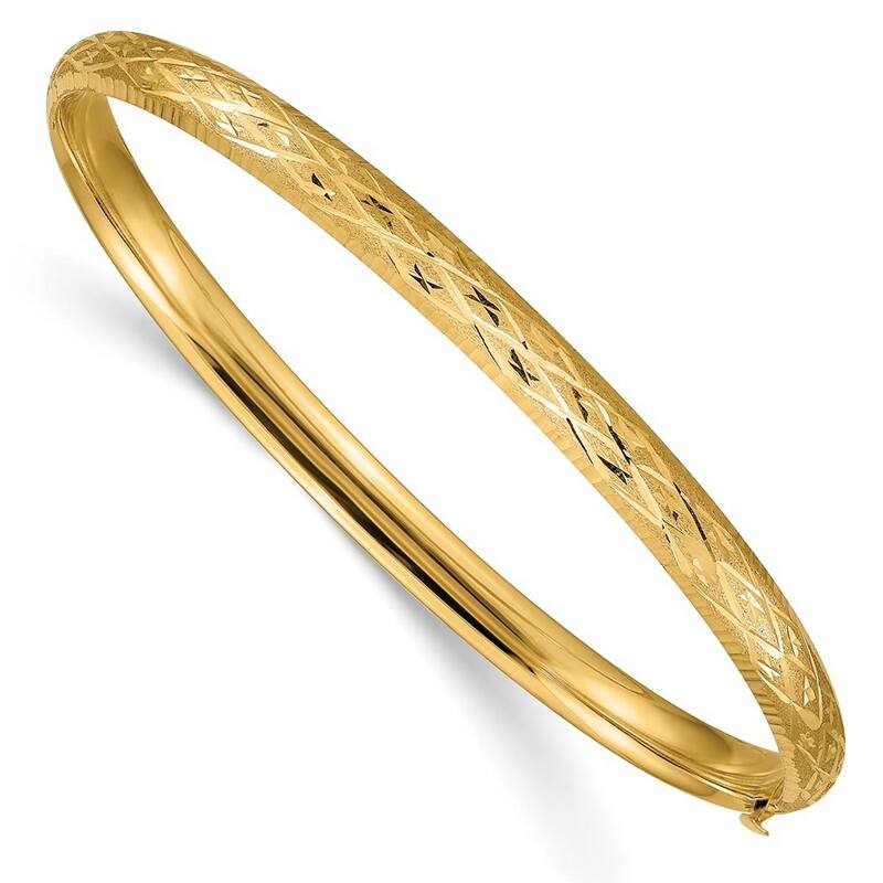 Curata 14k Yellow Gold Hollow Laser-cut Fold-over No safety bar 4.75mm Sparkle-Cut Fancy Hinged Bangle Bracelet