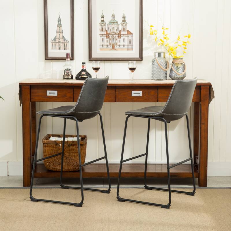 Modern PU Leather Barstools Set of 2, Metal Frame Counter Height Bar Stools with Footrest for Bar, Kitchen Island, Dining Room
